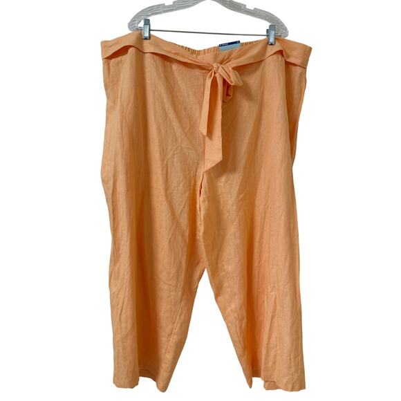 NWT Blue Sol Linen Blend Peach Crop Pants 3X Flat Front Gathered Back, Front Tie - Picture 1 of 5